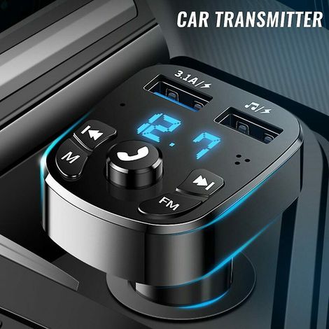 Kit véhicule Bluetooth FM sans fil avec émetteur, lecteur MP3 et double chargeur rapide USB, compatible Bluetooth 5.0. (1/5)