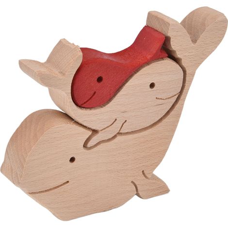 Set de figurines en bois massif pour la fête des mères : lapin, famille d'éléphants, cœur, décoration animale B11-R (1/5)
