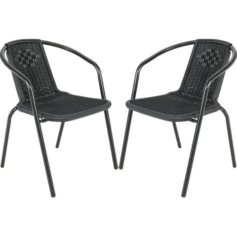 Outdoor Patio Metal Coffee Wicker Dining Chairs, Set of 2 Black