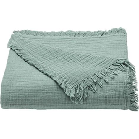 Plaid à franges "Brehat" Gaze de Coton stonewashed Toison d'or - Brehat Lichen - Brehat Lichen - (1/3)