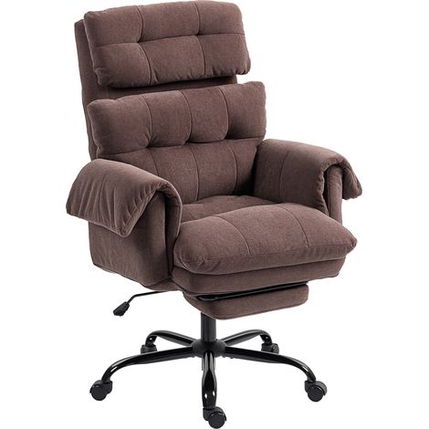 Chaise de bureau à dossier réglable, chaise de bureau à roulettes rembourrée, fauteuil rembourré, hauteur réglable, acier, marron (1/5)