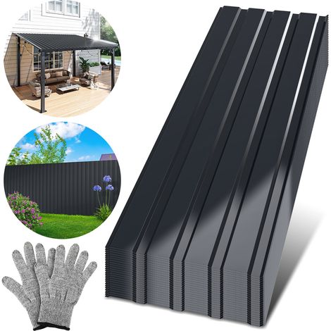 Randaco Panneaux de couverture en acier galvanisé, lot de 24, 129 x 46 cm, 0,25 mm, anthracite, pour toit de cabanon et entrepôt (1/5)