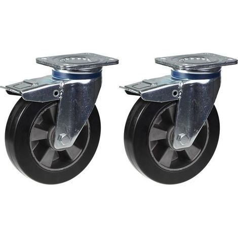 Drehrollen - 200 mm - Schwarzes Gummi - Set von 2 - Bremsen enthalten