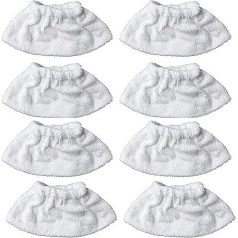 8-teiliges Set: Mikrofaser-Dampfreiniger für manuelle Düse, Schwammtuch-Set, Frotteebezug aus Baumwolle, kompatibel mit den meisten Dampfreinigern (Weiß) (1/4)