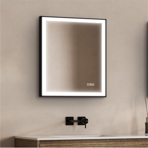 Espejo LED rectangular L60/80/120cm con marco de aluminio negro mate VELUNA