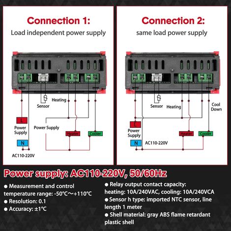 Regolatori di temperatura digitali STC-3008 AC 110V-220V Termostati digitali centigradi generali Regolatori di temperatura Calibrazione della temperatura con sensore 2 uscite relè (STC-1000) (1/4)