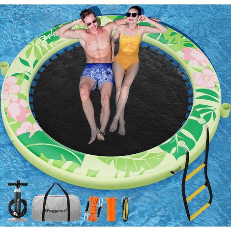Plateforme Gonflable Flottante 240/300 cm, Hamac Flottant Piscine Rond avec Filet Heavy Duty, Quai Flottant pour 2-5 Personnes, Îlot Gonflable, Floating Dock pour Piscine, Plage et Mer (1/5)
