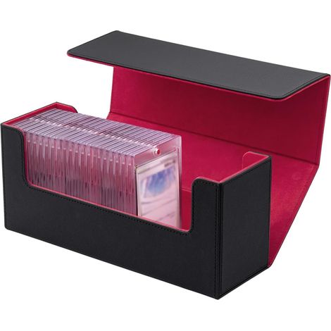 Boîte de Rangement pour Magic Carte, Trading Card Storage Box Contenir 580+ Nouveau Cartes Sans Pochette, Magnetic Deck Box pour MTG, TCG, Magic,Commander Cartes - Noir et Rouge (1/5)