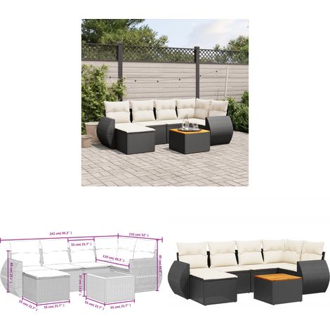 Salon de jardin 7 pcs avec coussins noir résine tressée - Ensemble Salon De Jardin - Meuble Extérieur - Jardin Design - Mobilier De Jardin - Chaise Lounge - Home & Living (1/3)