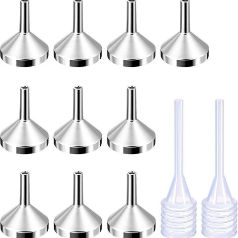 Lntyq Set mit 10 kleinen Metalltrichtern und 2 Minipipetten zum Abfüllen und Übertragen von Flüssigkeiten in kleine Parfümproben und Kosmetikemulsionen. (1/5)