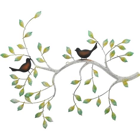 Branche décorative murale avec oiseaux, effet patiné, art mural, décoration murale en métal. (1/5)