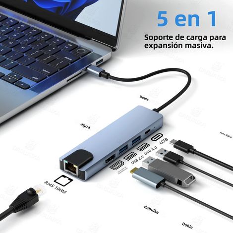 Adaptateur hub USB Type-C (5 en 1) avec lecteur de cartes SD/TF et port RJ45 (1/5)