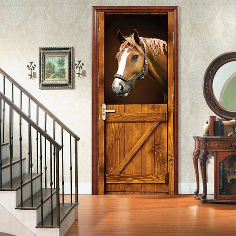 Sticker mural 3D pour porte, cave à vin, trompe-l'œil, cabane à chevaux, papier peint PVC imperméable, décoration pour chambre, salle de bain et cuisine (1/5)