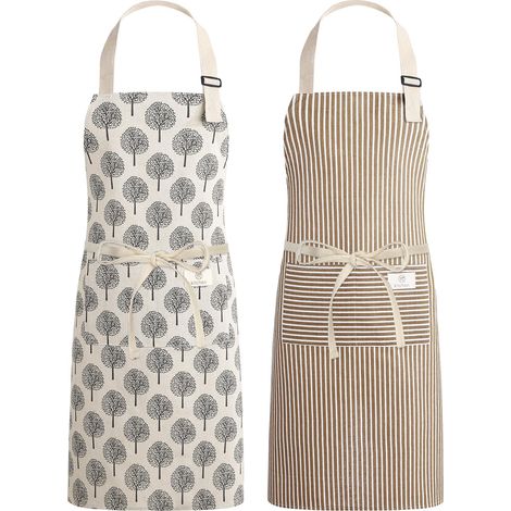 Deux tabliers de cuisine pour femmes, tabliers de chef ajustables avec poches, adaptés à la cuisine maison et à d'autres occasions. (1/5)