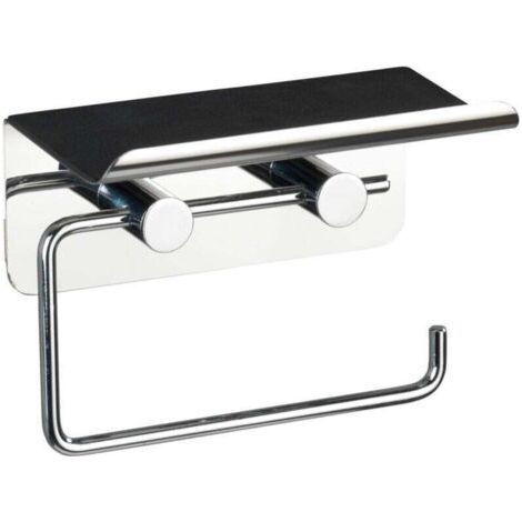 Wall-mounted toilet paper holder with Smartphone holder, Toilet paper holder, fixing without drilling, Stainless steel, 14x11.5x7 cm, Glossy (1/4)