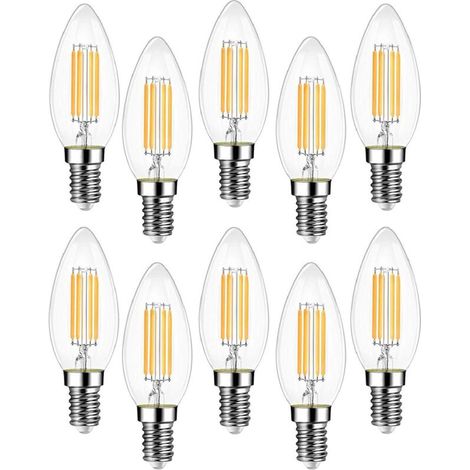 Lot de 10 Ampoule Filament LED E14 C37 4W (équivalent 40W) 400 Lm Blanc Chaud 3000K, Non-Dimmable, Angle de Faisceau 360° - 10 pièces [Classe énergétique E] (1/5)