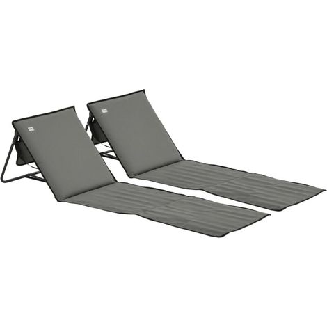 Transat de plage pliable avec dossier réglable, poche latérale, rembourrage moelleux, structure en acier, gris, 142 x 51 x 40 cm (1/5)