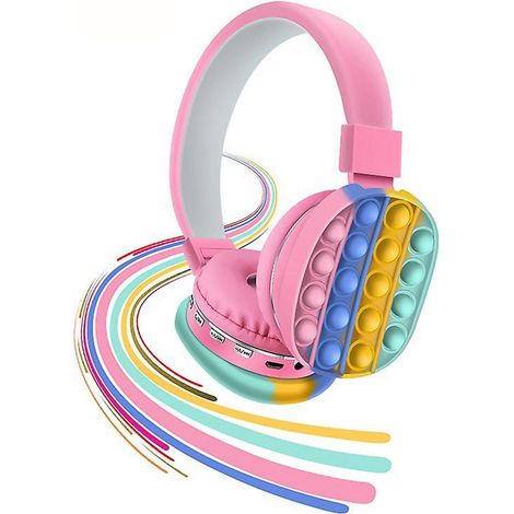 Cuffie Pop It ROSA Bambini Wireless Radio Bluetooth Arcobaleno Pieghevole SD USB (1/5)