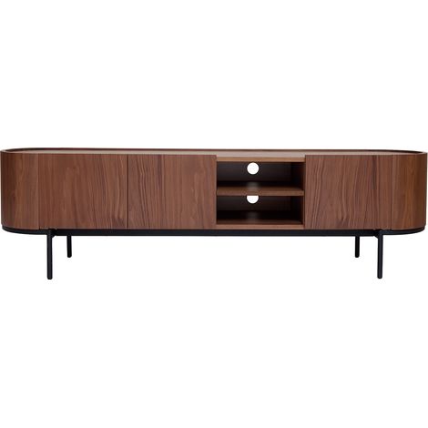 Meuble TV design bois foncé noyer et métal noir avec rangements L180 cm SKYE