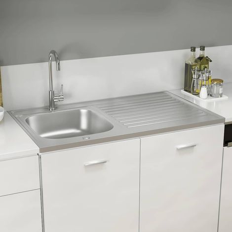 Jeu d'évier de cuisine et égouttoir Evier 1 bac Argenté 1000x600x155mm Inox (1/5)