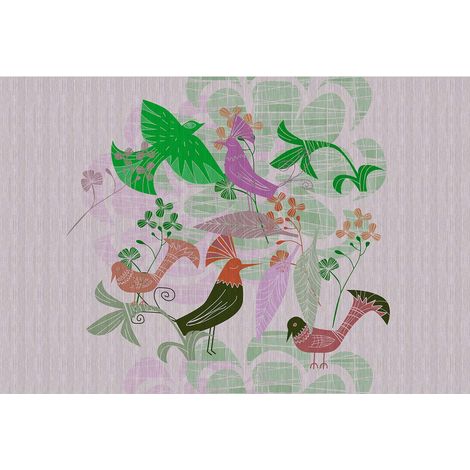 Papier peint panoramique oiseaux vert & violet Tapisserie panoramique campagne chic cuisine Papier peint panoramique chambre enfant & salon (1/2)