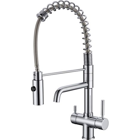 Apic – Robinet mitigeur inox 3 voies flexible – Hauteur 53 cm – Compatible haute/basse pression – Sortie adoucie sans éclaboussure (1/3)