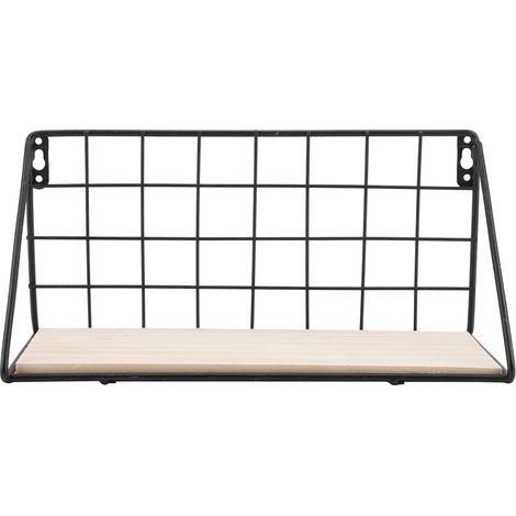 Étagère murale flottante en bois massif et métal, étagère de rangement décorative robuste pour salon, cuisine ou bureau, finition noire élégante, modèle S compact idéal pour plantes et objets déco (1/5)