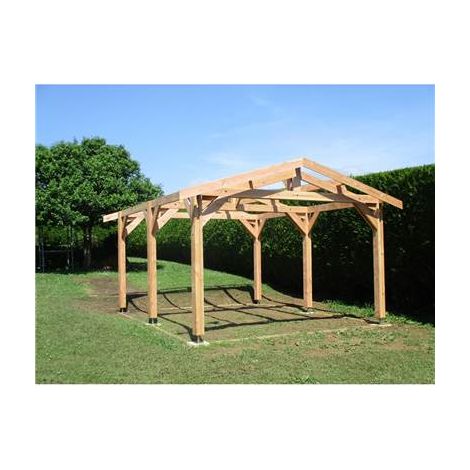 Cpbf – Carport en bois douglas 300x400cm – Abri deux pentes – Hauteur de passage 250cm – 4 poteaux – Fabrication française PEFC (1/4)