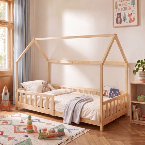 Hausbett Hesel mit Rausfallschutz 90x200 cm Natur [en.casa] (1/5)
