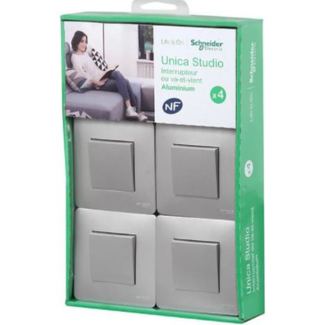 Lot de 4 interrupteurs va-et-vient Unica - Aluminium