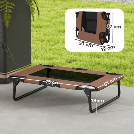 Lit pour chien surélevé pliable, couchage animal extérieur avec filet, Brun Oxford 75x51x18 cm, hamac canin rabattable (1/5)
