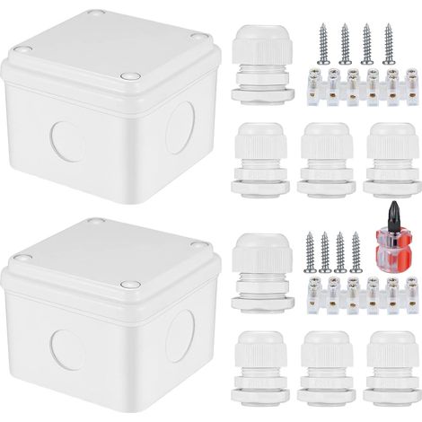 2 Pièces Boîte de Jonction étanche IP66, Boite de Derivation Etanche, Boite de Jonction Etanche Electrique Exterieur, Connecteur de Câble Electronique, avec Tournevis, 75x75x50 mm/Blanc (1/5)