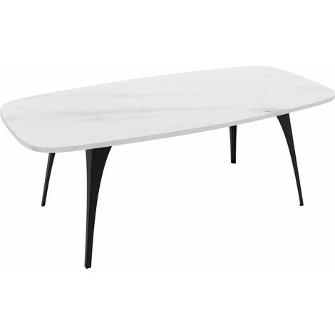 Mesa de centro Oswego 125, Mármol blanco, 45x60x120cm, Diámetro: 0, Aglomerado laminado, Angular (1/3)