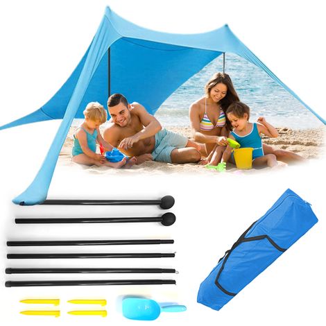 Toldo de lona de playa grande, toldo, parasol, conjunto de sombra de 2 x 2 m (1/5)