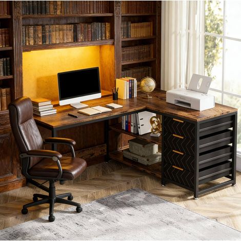 Scrivania angolare 150x110x75 cm in legno e metallo nero/marrone con contenitore FloraGrace (1/5)