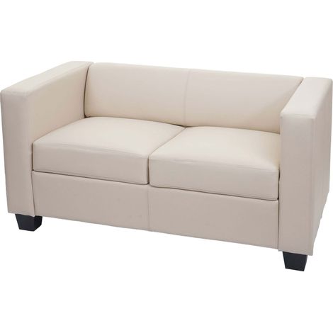 Divano sofa 2 posti lounge moderno elegante serie Lille M65 70x75x137cm, pelle avorio (1/5)
