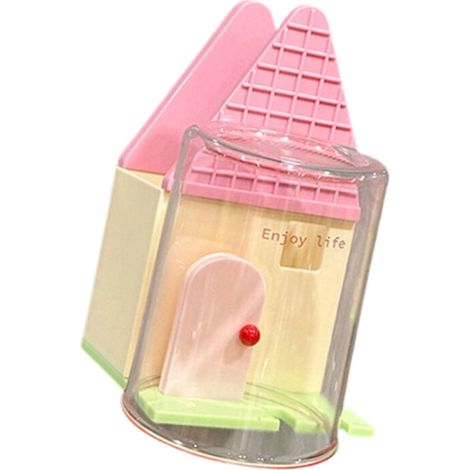 Portaspazzolino moderno a forma di casa, con dettagli rosa.