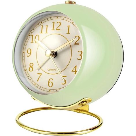 Réveil analogique déco vert AUCUNE, horloge table vintage doré, silencieux, design esthétique chambre (1/5)
