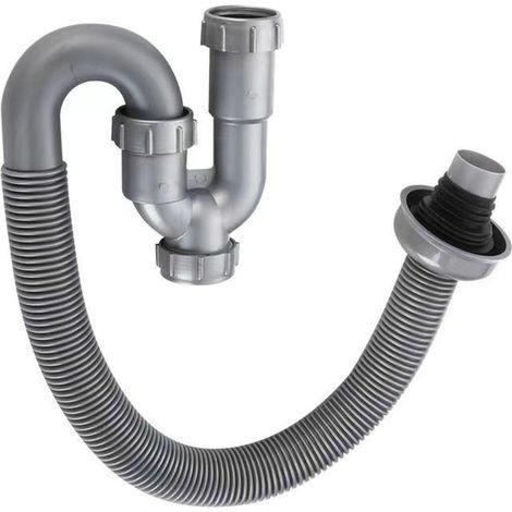 Tube D'Évacuation Flexible - Siphon En Forme De U Pour Évier De Cuisine - Compatible Universel - Matériau ABS - Couleur Noire - 1 Pièce (1/5)