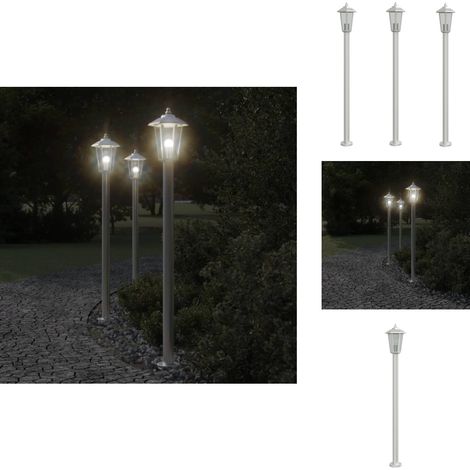 Lampadaires d'extérieur 3 pcs argenté 120 cm acier inoxydable - Lampadaire Exterieur - Éclairage Extérieur - Luminaire Extérieur - Lampe De Terrasse - Lumière Extérieure (1/5)