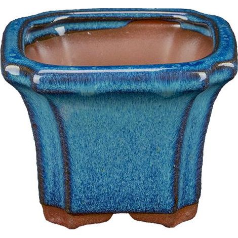 Vaso per bonsai quadrato in gres smaltato blu-verde scuro 8,5x8,5x6,5 cm - XC020