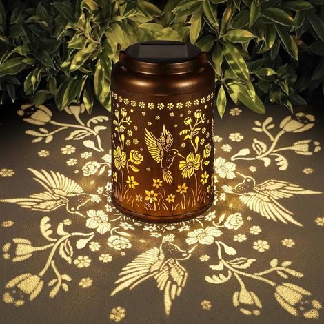 Lanterna solare da giardino, lampada solare da esterno, lanterna in metallo da appendere, lampada solare impermeabile, decorazione da giardino per colibrì per giardino e terrazzo (1/5)