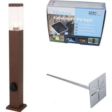 QAZQA Moderno Lámpara de exterior marrón óxido 80 cm con enchufe IP44 - Malios Acero /Plástico Alargada Adecuado para LED Max. 1 x 60 Watt