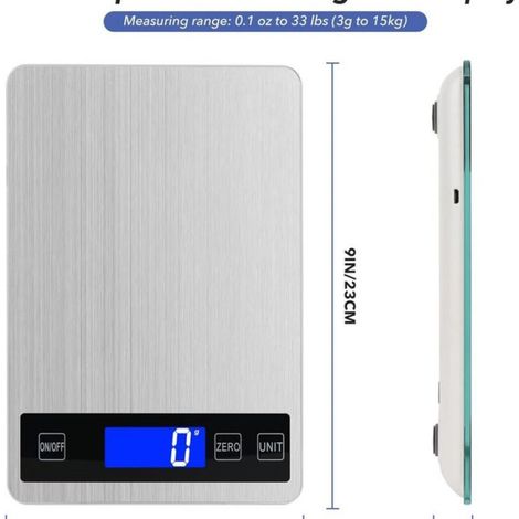 Balance de cuisine - - Numérique - 15kg - Plateau verre trempé - Affichage LCD (1/5)