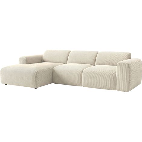Grande divano angolo a sinistra con seduta scorrevole elettrica in velluto a coste sottili beige - POGNI di Maison Céphy (1/2)