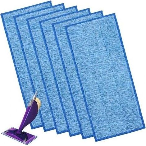 PA Lot de 6 lingettes réutilisables pour balai à franges Swiffer WetJet pour sols en bois lingettes de rechange bleues pour balai à franges pulvérisateur Swiffer Verquet WetJet. (1/4)