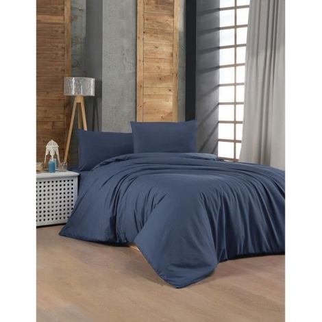 Bettwäsche - 1 Bettdecke 220 x 240 cm + 2 Kissenbezüge 60 x 60 cm - 100% verstärktes Baumwolle - Blau