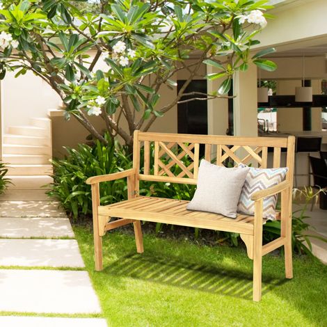 Banc de Jardin en Teck Pliable Bois 120x56x90 cm à 2 Places Dossier Incurvé et Accoudoirs pour Terrasse Balcon ou Jardin Maison Chic (1/2)