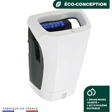 JVD – Sèche-mains automatique à air pulsé 800W – Débit d'air 140 m³/h – Anti-vandalisme IK10 – Temps de séchage 10-15s – Filtre antibactérien