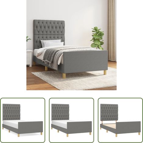 Kopfteil - Bettgestell ohne Matratze Dunkelgrau 90x190 cm Stoff (1/5)